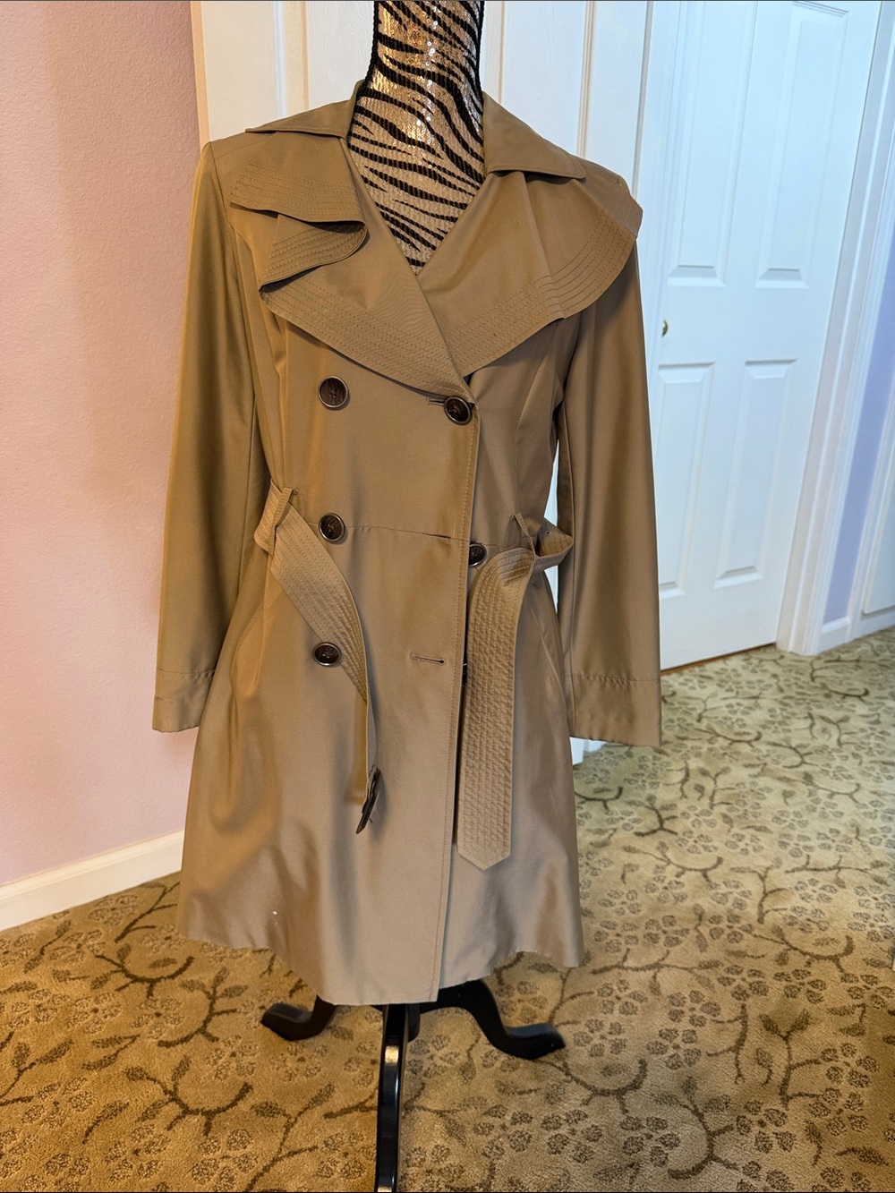 Anne Klein Khaki Double-Breasted Trench Coat